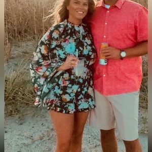 Floral green romper